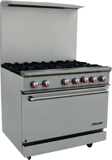 Drago Range 36″ – 6 burner with a standard 26.5 oven DRR36-6B-LP