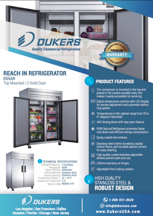 Dukers - D55AR / Two Door Refrigerator